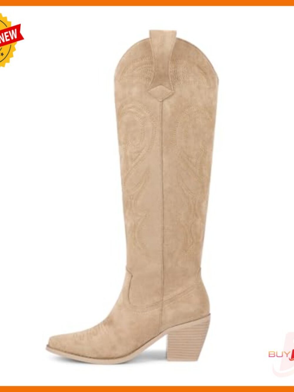 Knee High Cowboy Boots with Side Zipper, 3 Inch Heel, Faux Suede - Picture 4 of 7